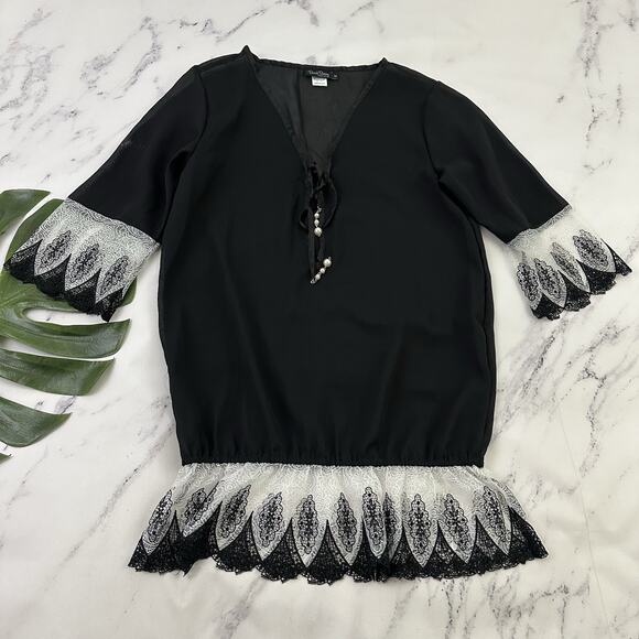 Beach Bunny Y2k Part Time Lover Cover Up Mini Dress Size M Black White Lace - Picture 1 of 12